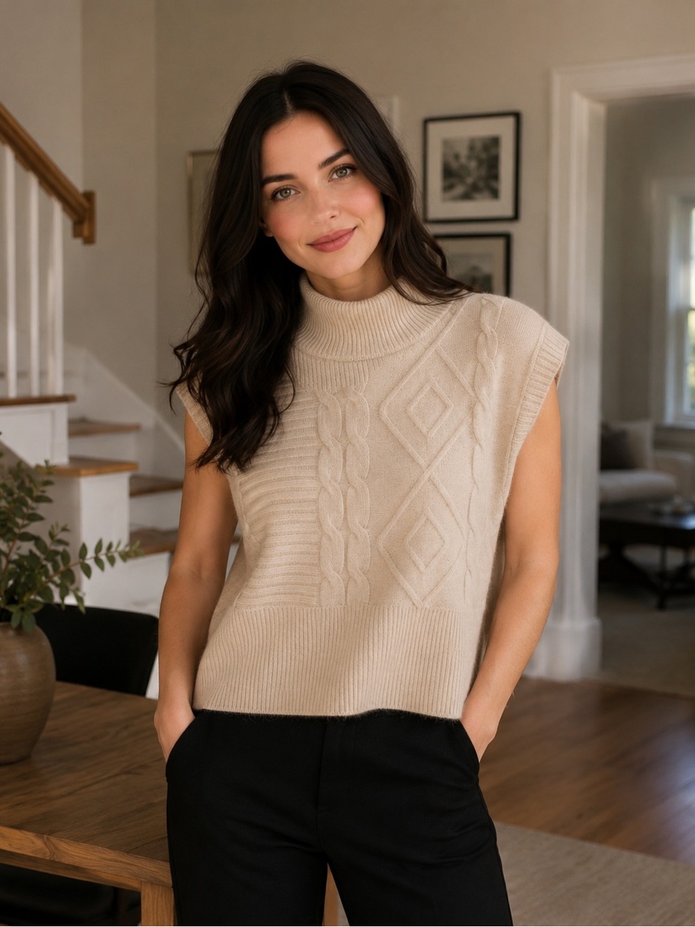 By Together Sleeveless Cream Mock Neck Sweater Top
